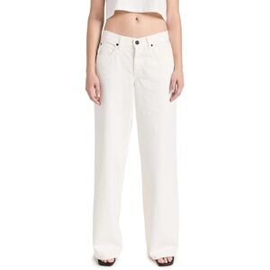 Mica Cream Beige Split Ankle Wide Leg Jeans Womens 31 High Rise Asymmetrical Fly